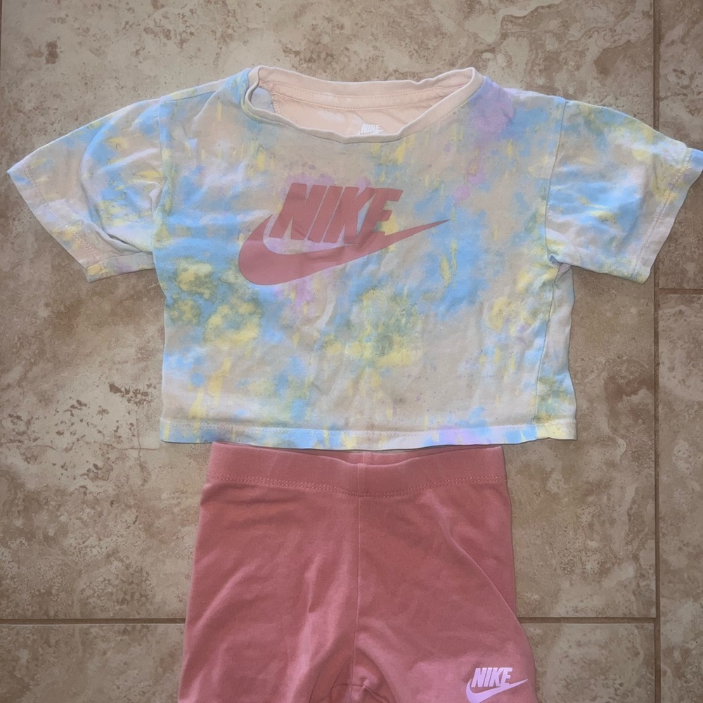 Nike Pastel Tie Dye Crop Top and Pink Shorts